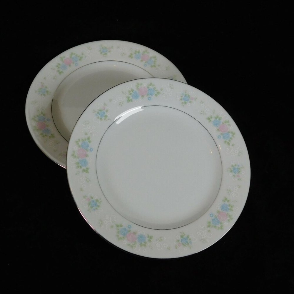 Set of 2 China Garden Prestige Bread Butter Plate 7.125 in Roses Platinum Trim